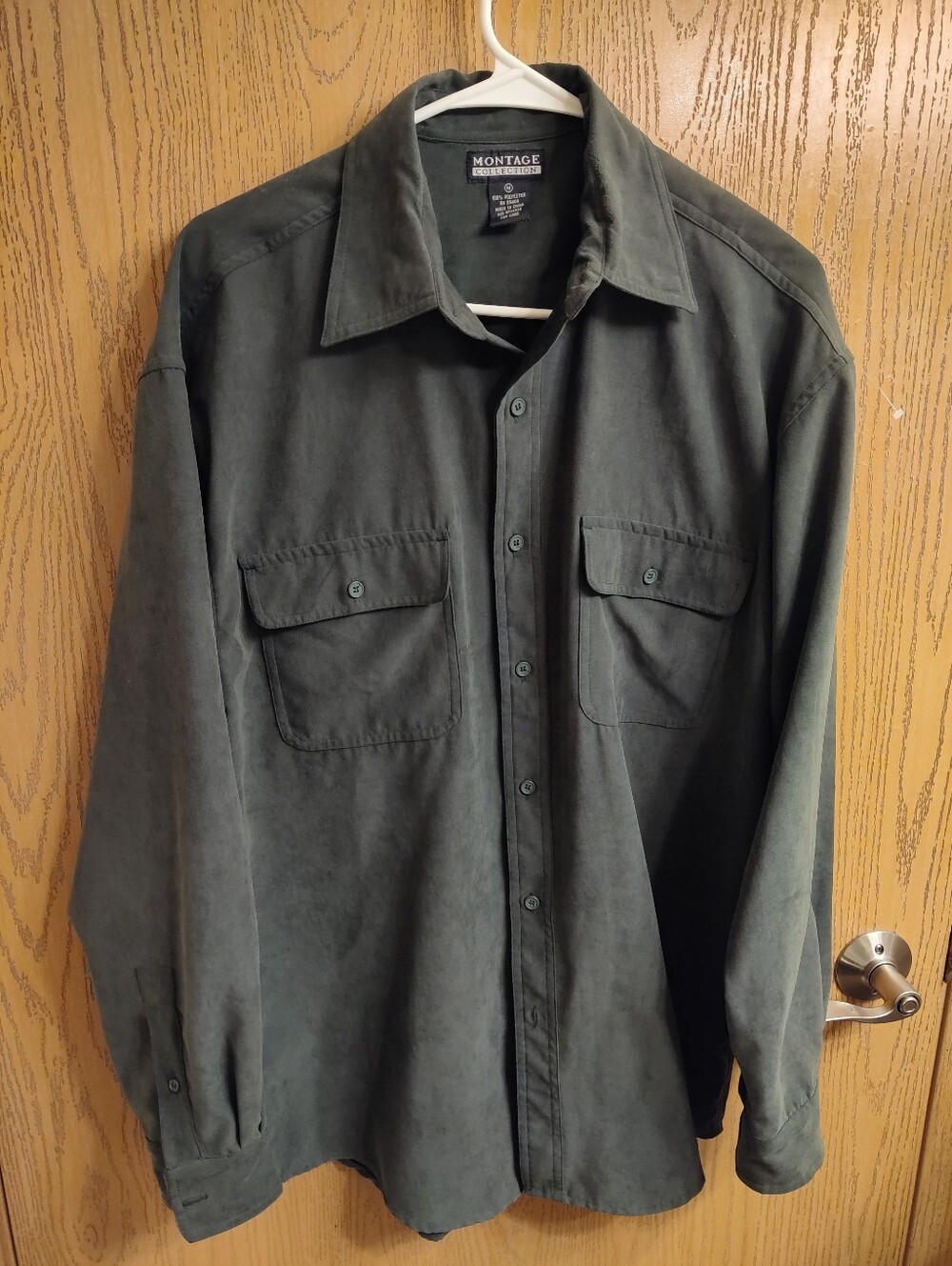 Men's Olive Green Button-Front Shirt Jacket